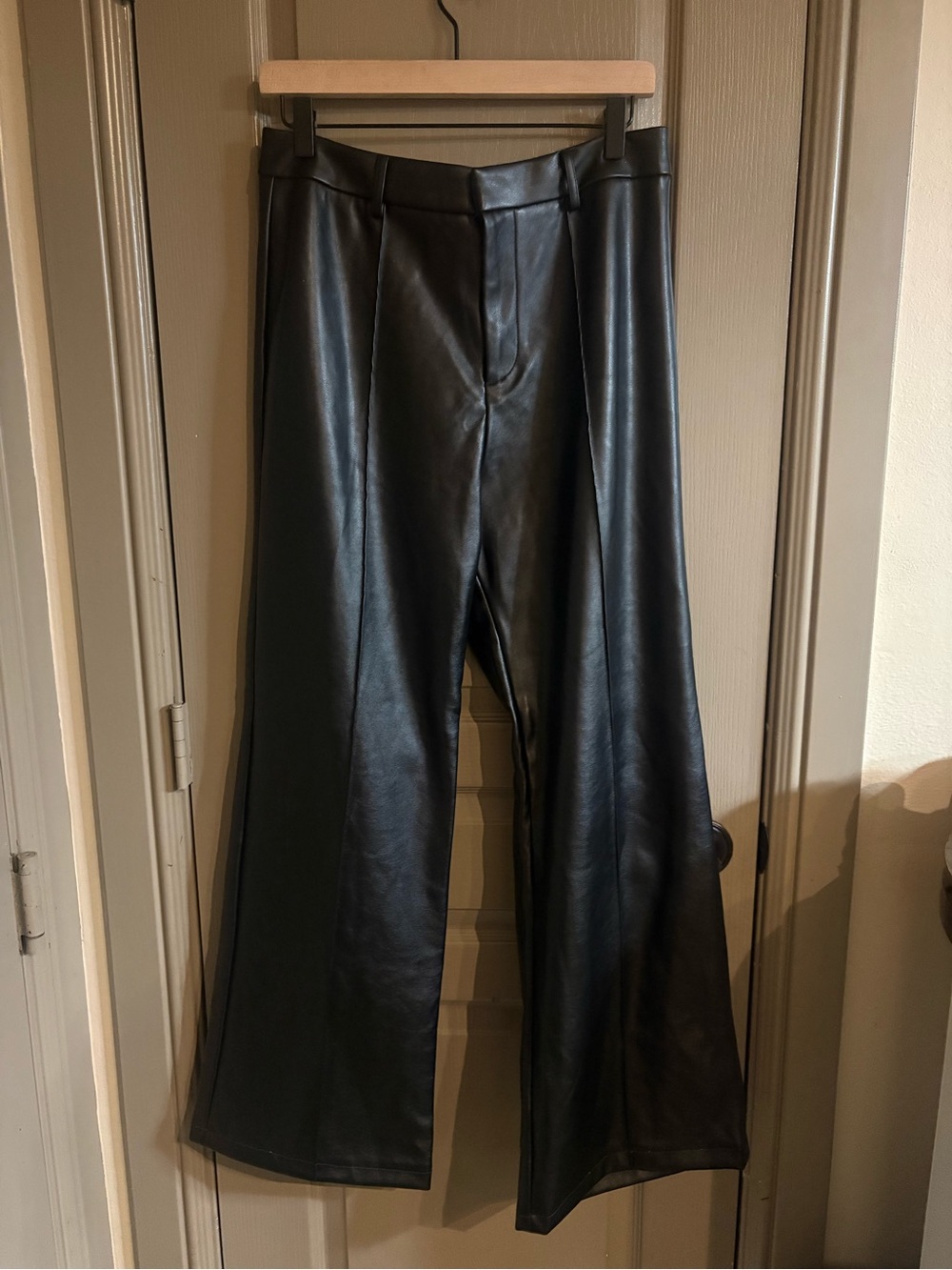 Black Faux Leather Boot‑Cut Pants